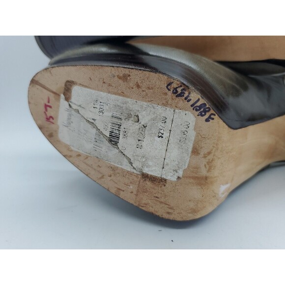 Sturart Weitzman Leather Heels Womens Sz 8.5 Peep Top Platform Slingback Green - Picture 8 of 10